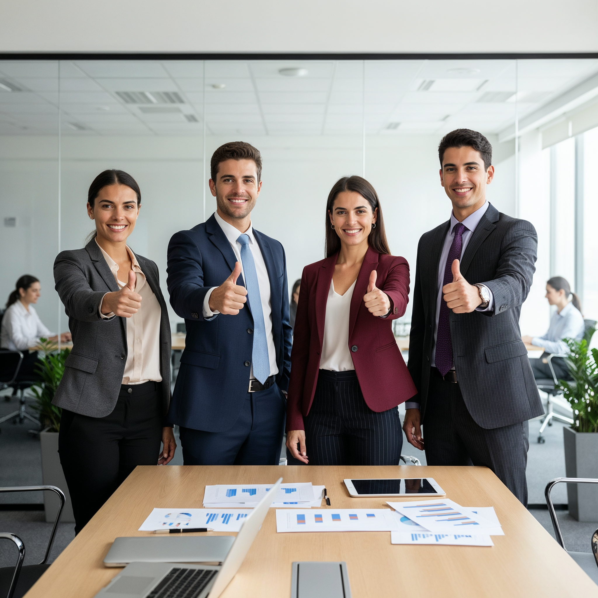 Professional team giving thumbs up